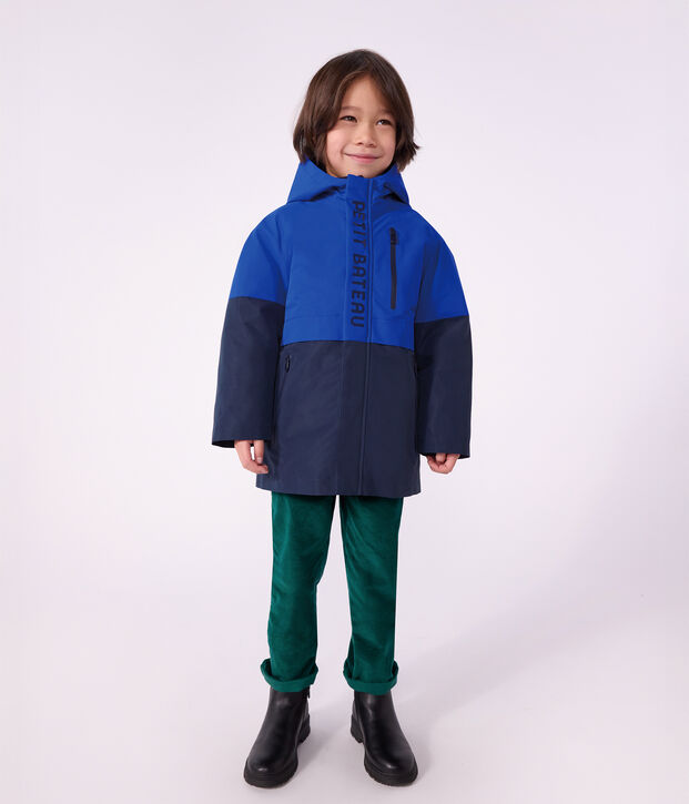 Halblanger Kinder-Parka im Colorblock blau/vielfarbig