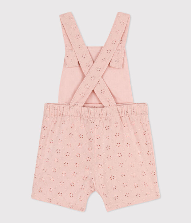 Kurze Baby-Overall in Broderie Anglaise rosa