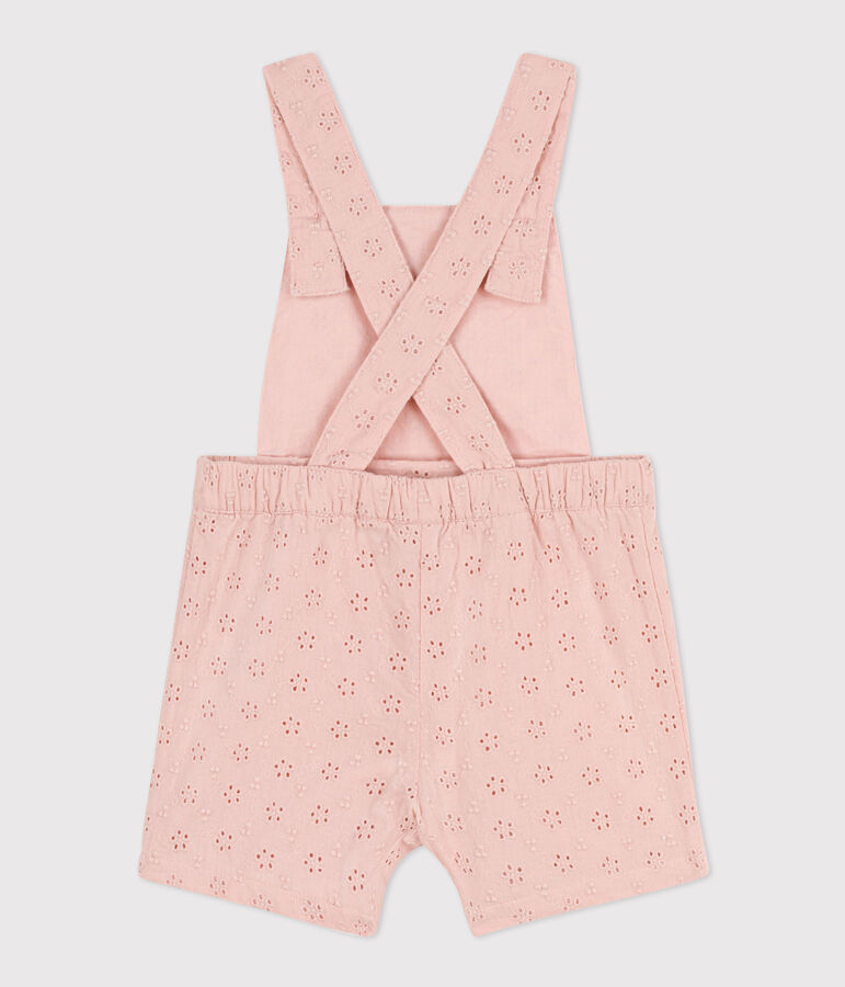 Kurze Baby-Overall in Broderie Anglaise rosa