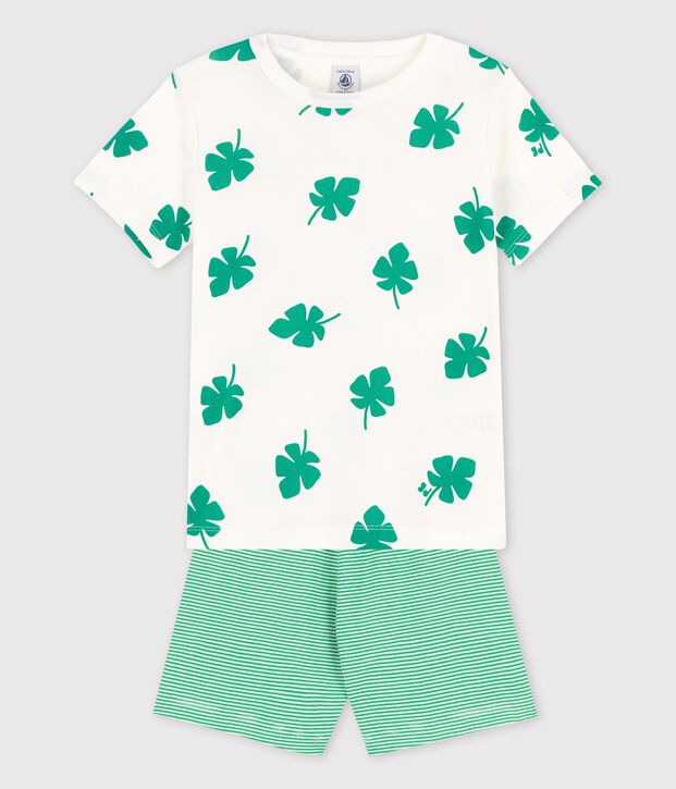 Kinder-Kurzpyjama aus Bio-Baumwolle mit Palmenmotiv f&uuml;r Jungen weiss/gr&uuml;n
