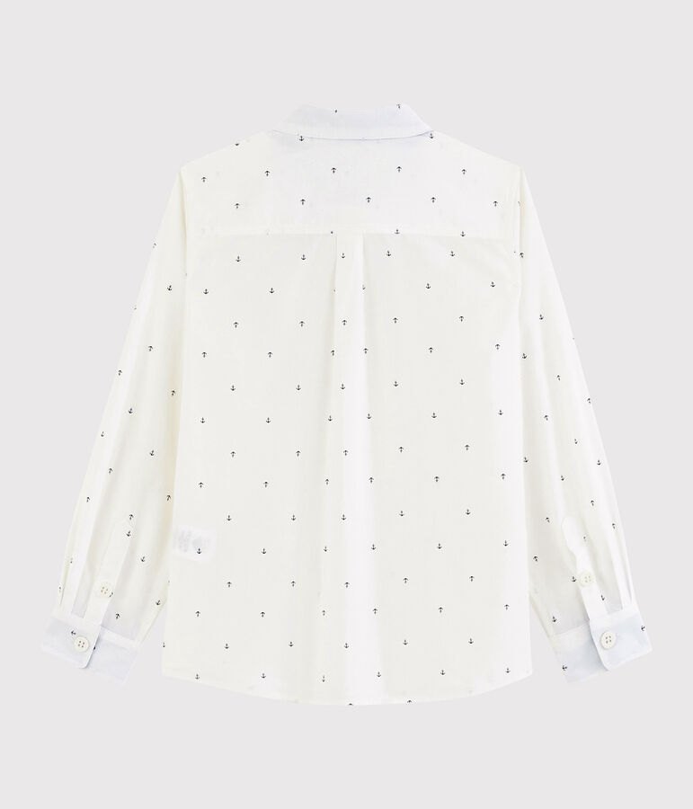 Lang&auml;rmeliges Kinder-Hemd aus Popeline f&uuml;r Jungen weiss MARSHMALLOW/blau SMOKING