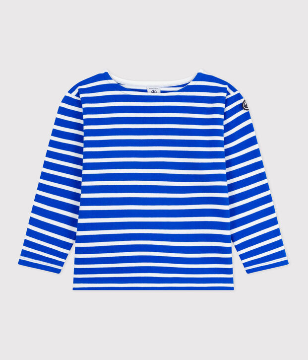 Lang&auml;rmeliges Kinder-Unisex Streifenshirt aus Baumwolle blau/weiss