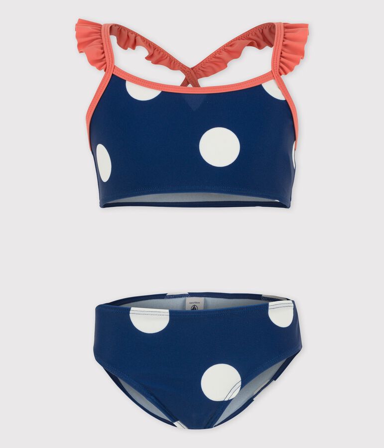 Kinder-Bikini mit Tupfen f&uuml;r M&auml;dchen blau/weiss