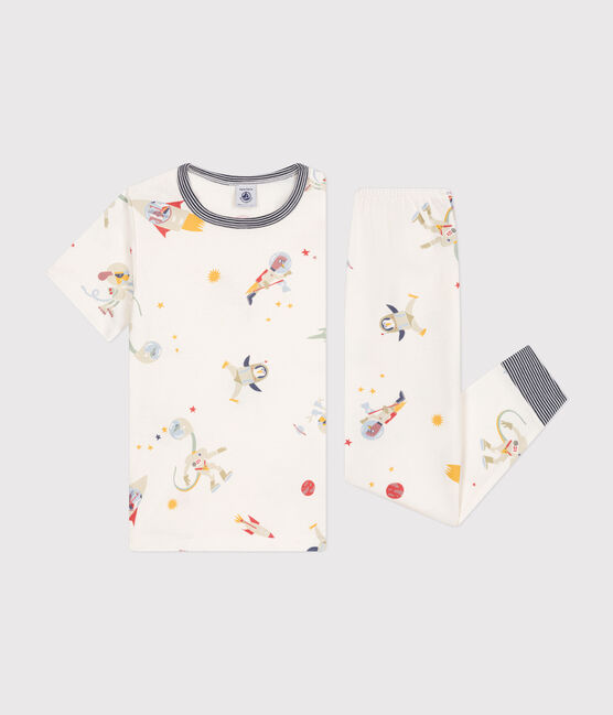 Kinder-Pyjama aus Baumwolle mit Weltraummotiv weiss MARSHMALLOW/weiss MULTICO