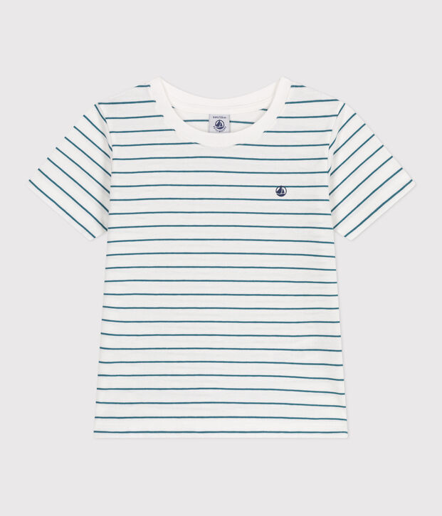 Kurz&auml;rmeliges Kinder-T-Shirt aus Baumwolle mit Streifen gr&uuml;n/gr&uuml;n
