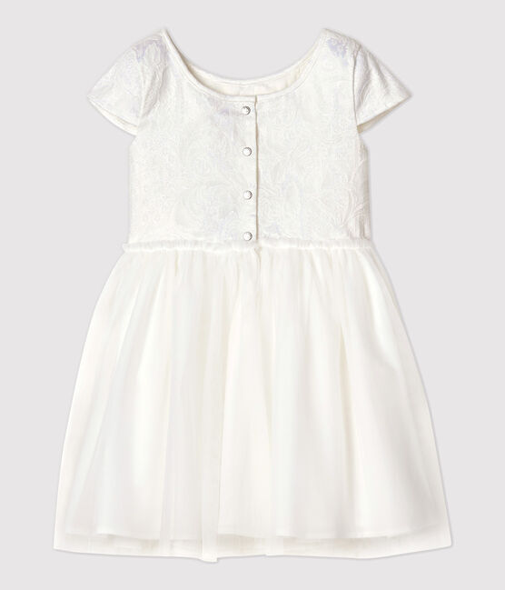 Kinder-Festtagskleid aus Jacquard und Tüll für Mädchen weiss MARSHMALLOW