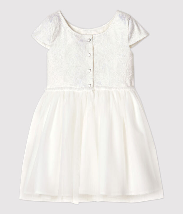 Kinder-Festtagskleid aus Jacquard und T&uuml;ll f&uuml;r M&auml;dchen weiss
