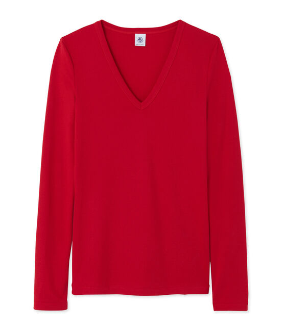 Damen-Langarmshirt mit V-Ausschnitt rot Mars