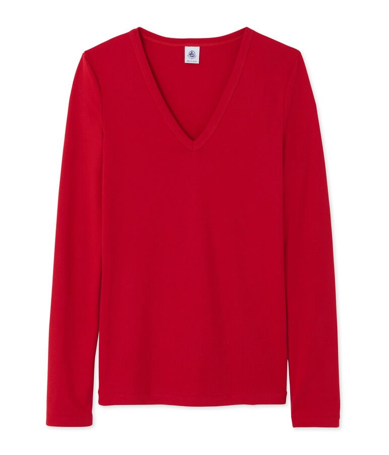 Damen-Langarmshirt mit V-Ausschnitt rot Mars