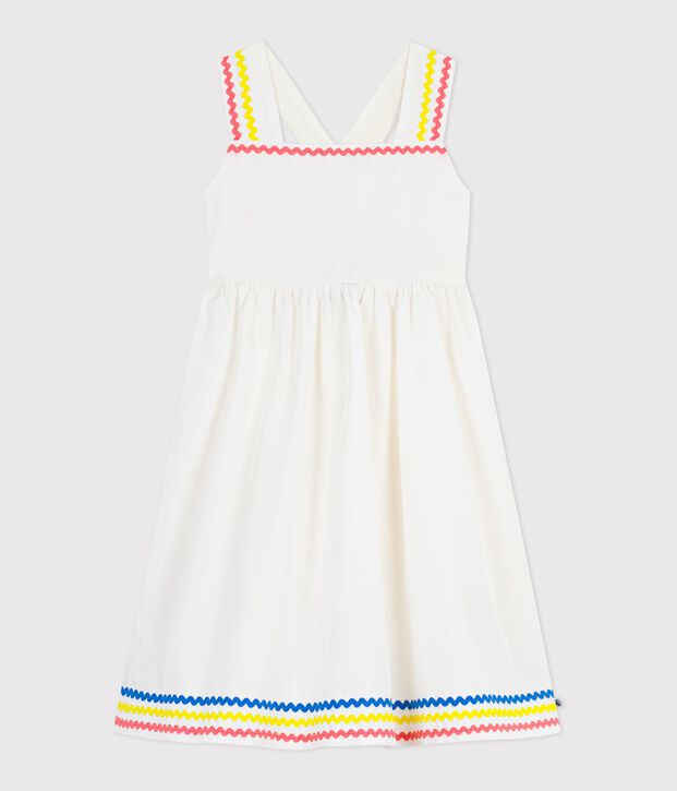 Langes Kinder-Tr&auml;gerkleid aus Baumwolle weiss