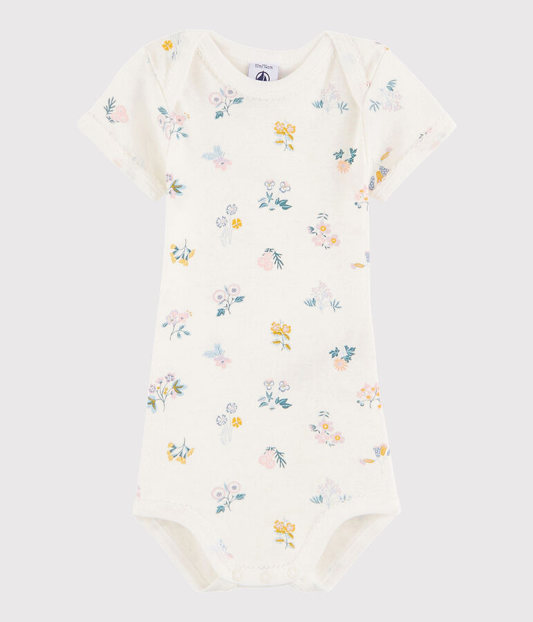 Kurz&auml;rmeliger Baby-Body M&auml;dchen weiss MARSHMALLOW/weiss MULTICO