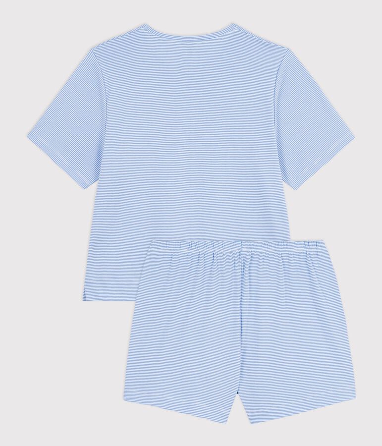 Damen-Kurzpyjama aus Baumwolle mit Streifen blau/weiss