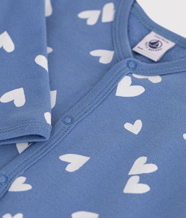 Strampler aus Molton mit Herzmotiven blau/weiss
