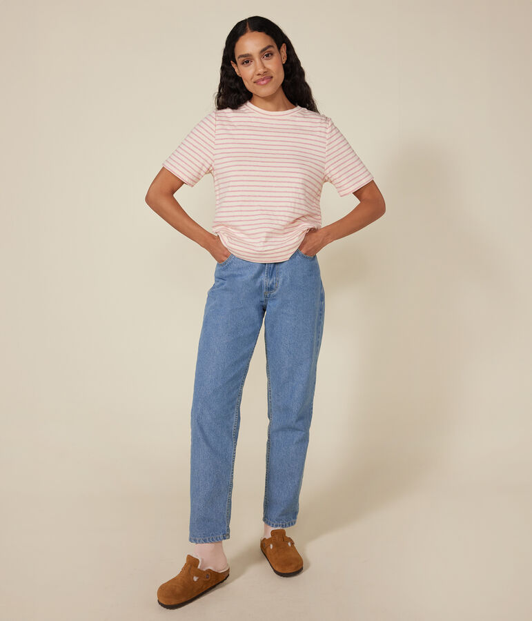 Damen-T-Shirt Le Boxy aus Doppejersey naturfarben/rosa