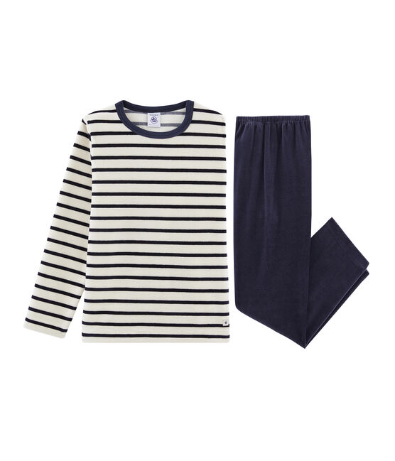 Samt-Pyjama für kleine Jungen blau SMOKING/beige COQUILLE