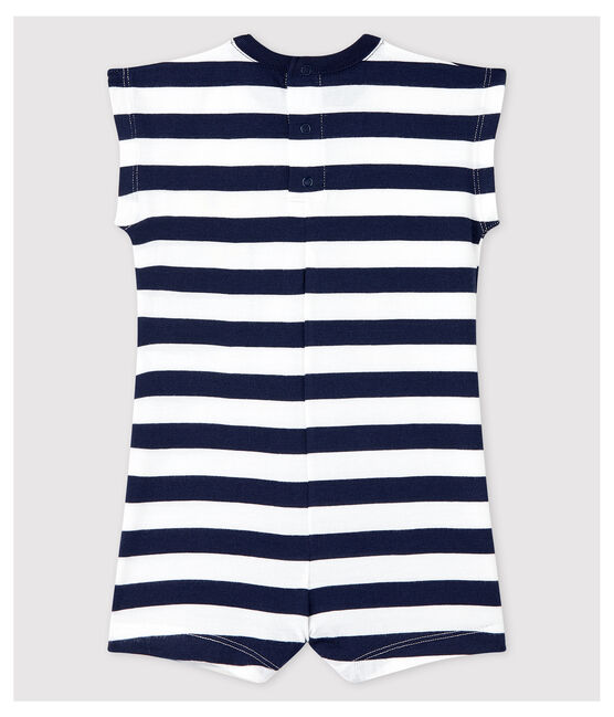 Gestreifter Baby-Kurzoverall aus Jersey für Jungen blau SMOKING/weiss MARSHMALLOW
