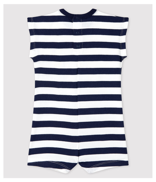 Gestreifter Baby-Kurzoverall aus Jersey f&uuml;r Jungen blau/weiss