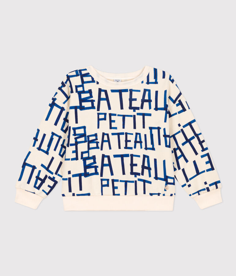 Sweatshirt mit Printmotiv aus Molton naturfarben/blau