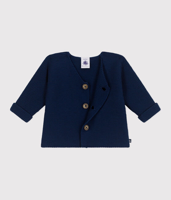 Baby-Cardigan kraus rechts gestrickt aus Baumwolle blau MEDIEVAL
