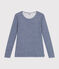 Langärmeliges gestreiftes Damen-T-Shirt aus Wolle und Baumwolle blau MEDIEVAL/weiss MARSHMALLOW