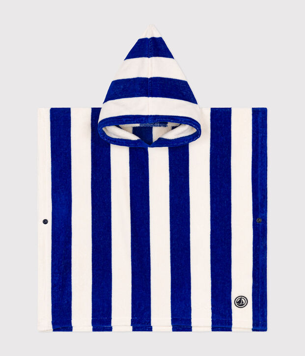 GESTREIFTER HANDTUCH-BADEPONCHO F&Uuml;R KINDER blau/weiss