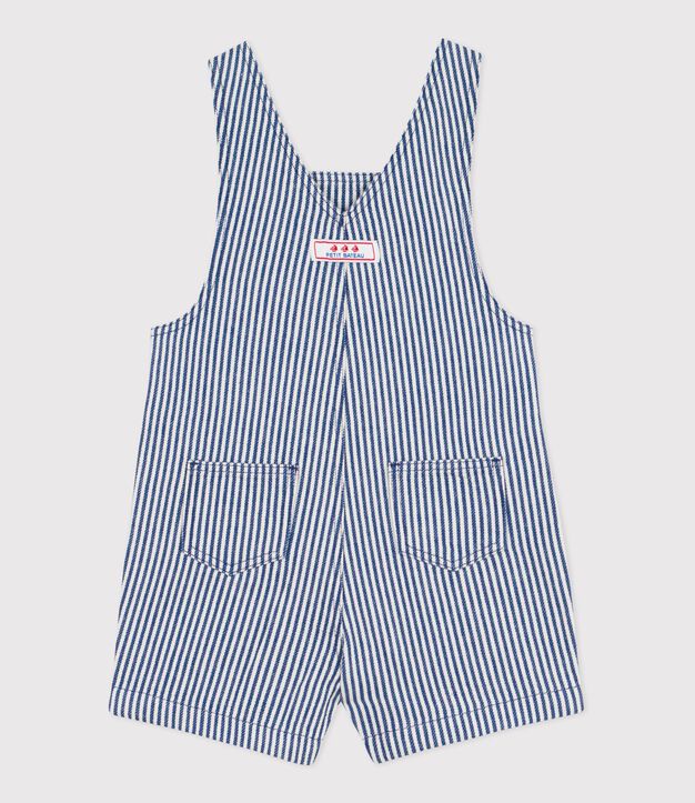Kurze Baby-Latzhose aus gestreiftem Serge blau/weiss