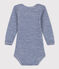 LANGÄRMELIGER GESTREIFTER BABY-BODY AUS WOLLE UND BAUMWOLLE blau MEDIEVAL/weiss MARSHMALLOW