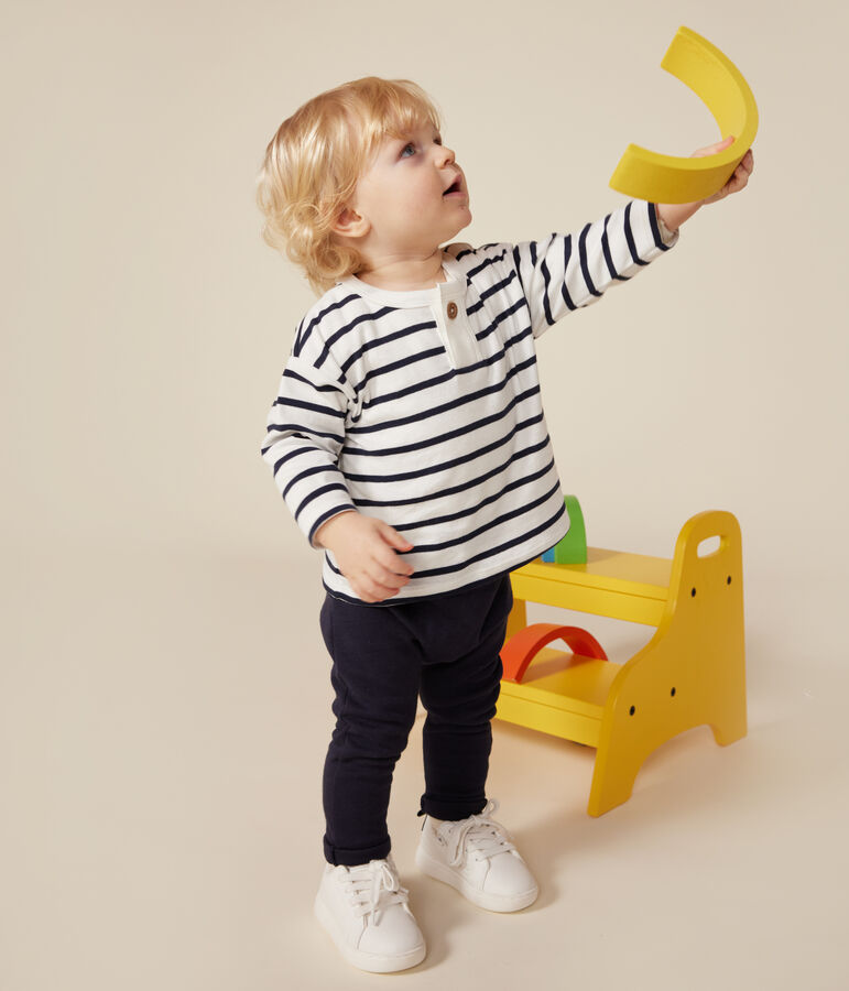 Lang&auml;rmeliges Baby-T-Shirt aus Baumwolle weiss/blau