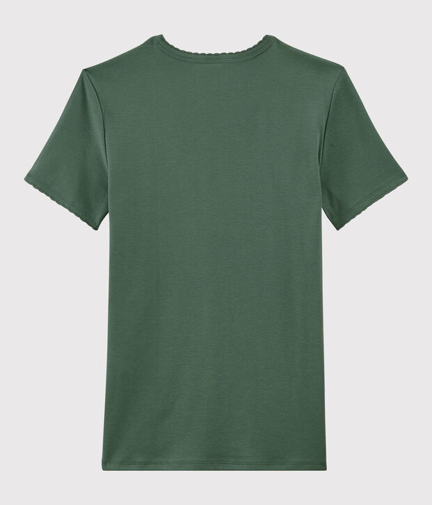 Klassisches Damen-T-Shirt aus Baumwolle mit Rundhalsausschnitt gr&uuml;n