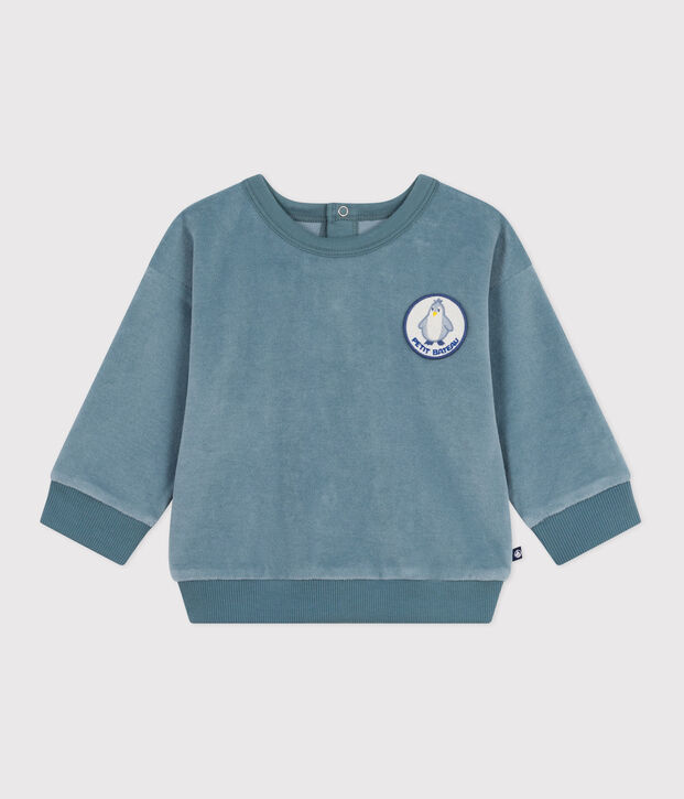 Baby-Sweatshirt aus einfarbigem Bouclette-Samt blau