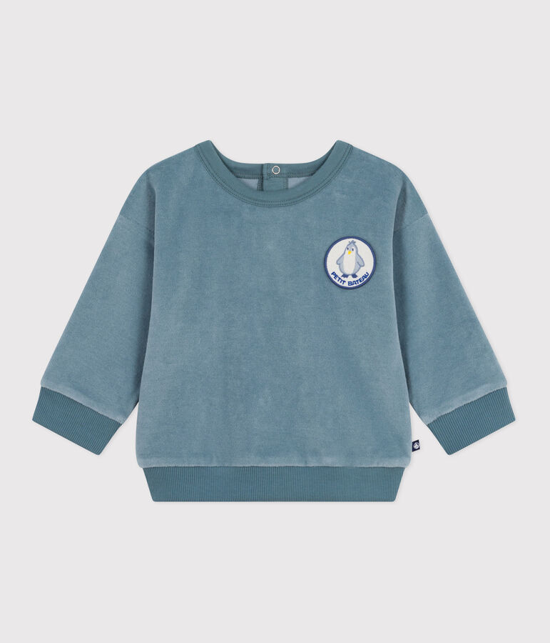 Baby-Sweatshirt aus einfarbigem Bouclette-Samt blau