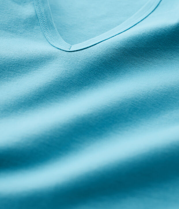 Damen-T-Shirt aus Baumwolle mit V-Ausschnitt blau