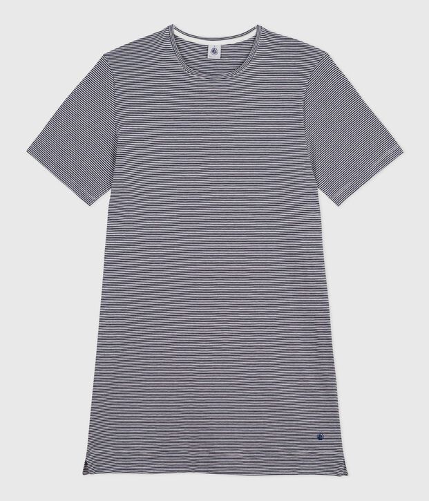Kurz&auml;rmeliges Damen-Nachthemd aus Baumwolle mit Streifen blau/weiss