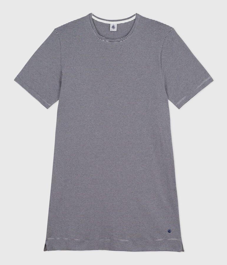 Kurz&auml;rmeliges Damen-Nachthemd aus Baumwolle mit Streifen blau SMOKING/weiss MARSHMALLOW