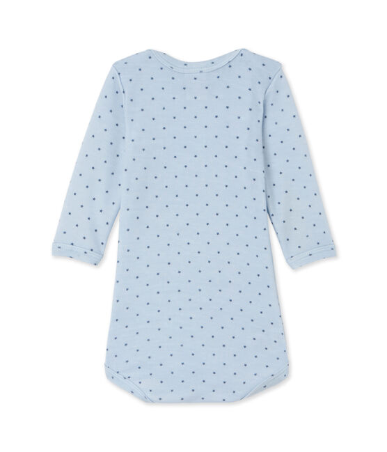 Langärmeliger Baby-Jungen-Body aus Wolle/Baumwolle blau FRAICHEUR/grau TEMPETE