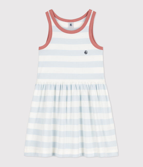 Ärmelloses gestreiftes Kleid aus Baumwolle für Mädchen PLEINAIR/ MARSHMALLOW