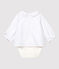 Lang&auml;rmeliger Baby-Body aus Bio-Baumwolltwill mit Kragen f&uuml;r M&auml;dchen weiss MARSHMALLOW/grau GRIS