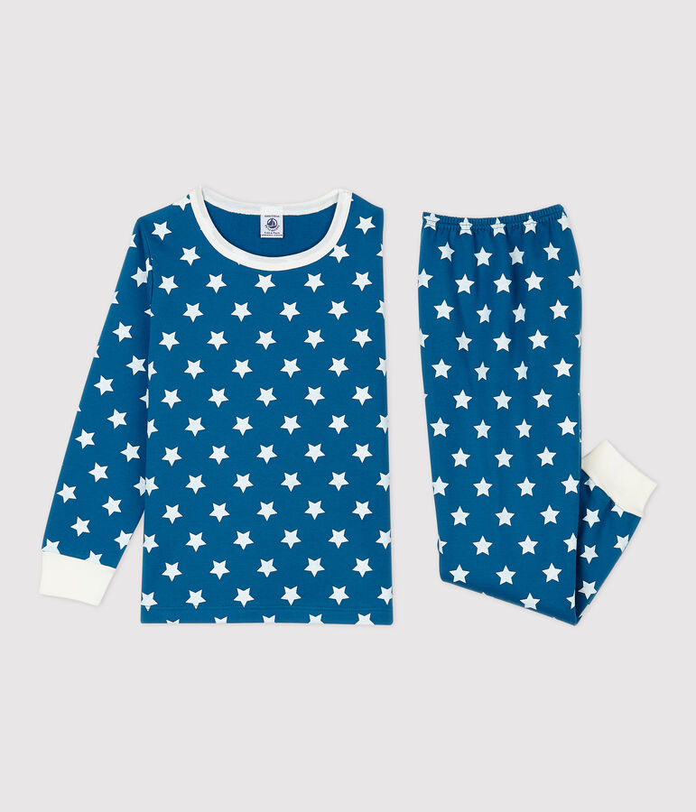 Kinderpyjama aus Bio-Baumwolle mit grafischem Printmuster blau/weiss