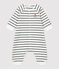 Baby-Overall aus Bio-Baumwoll-Molton mit Marinestreifen weiss MARSHMALLOW/blau SMOKING