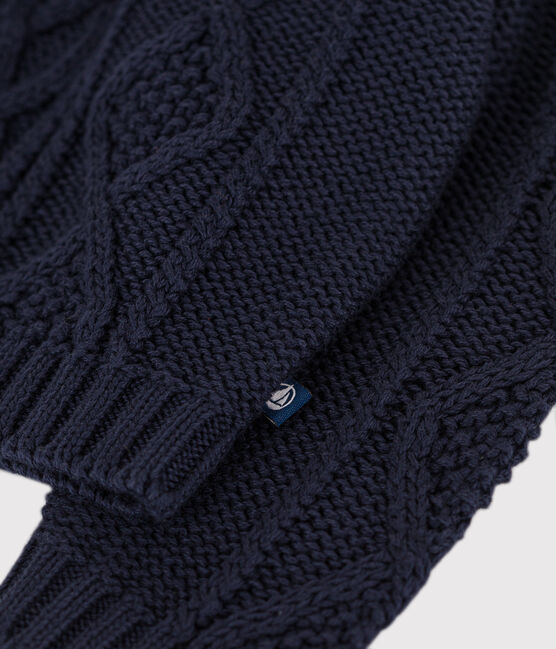 Baby-Strickpullover aus Baumwolle mit Zöpfen blau SMOKING