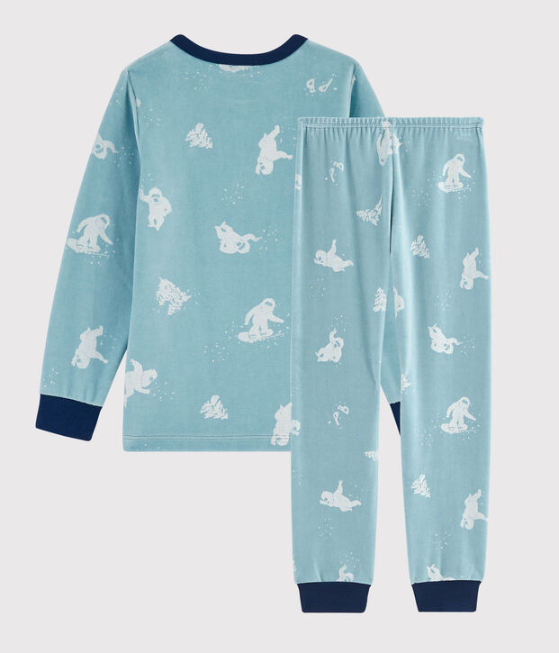 Kinderpyjama aus Nicki mit Yetimotiv f&uuml;r Jungen blau/weiss