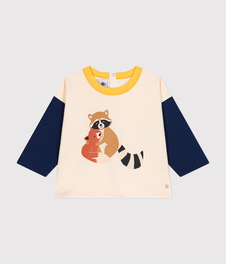 Lang&auml;rmeliges Baby T-Shirt aus feinem Jersey naturfarben/blau