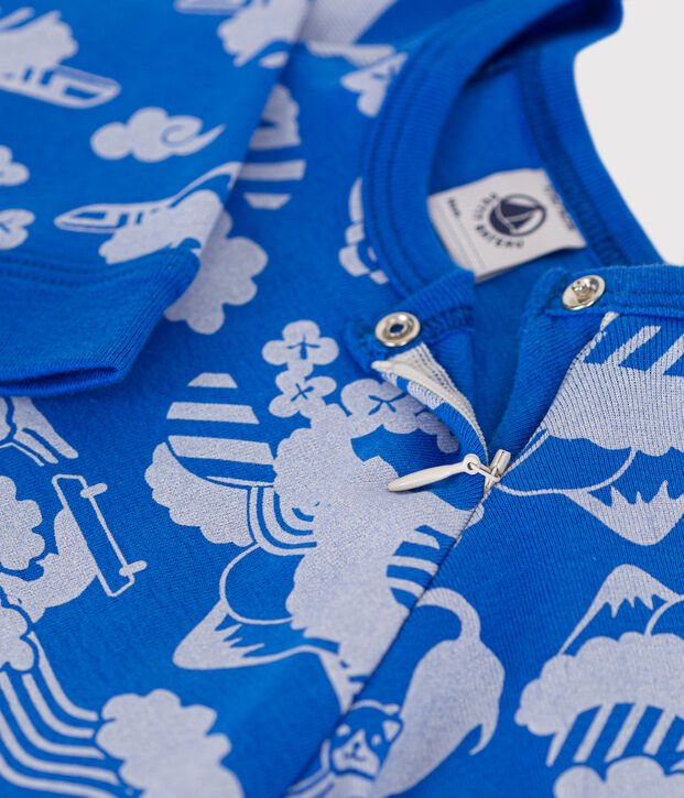 Baby-Pyjama aus Baumwolle, mit Rei&szlig;verschluss blau/weiss