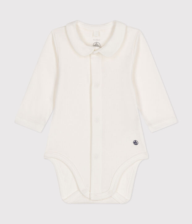 Lang&auml;rmeliger Baby-Body aus Baumwolle mit Kragen weiss