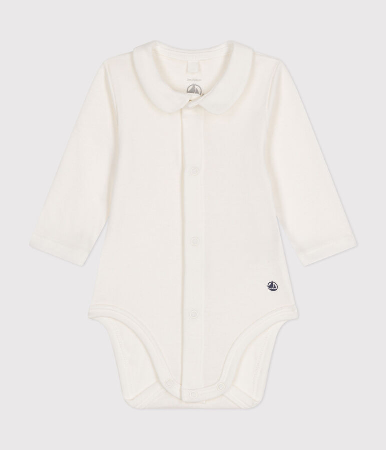 Lang&auml;rmeliger Baby-Body aus Baumwolle mit Kragen weiss MARSHMALLOW