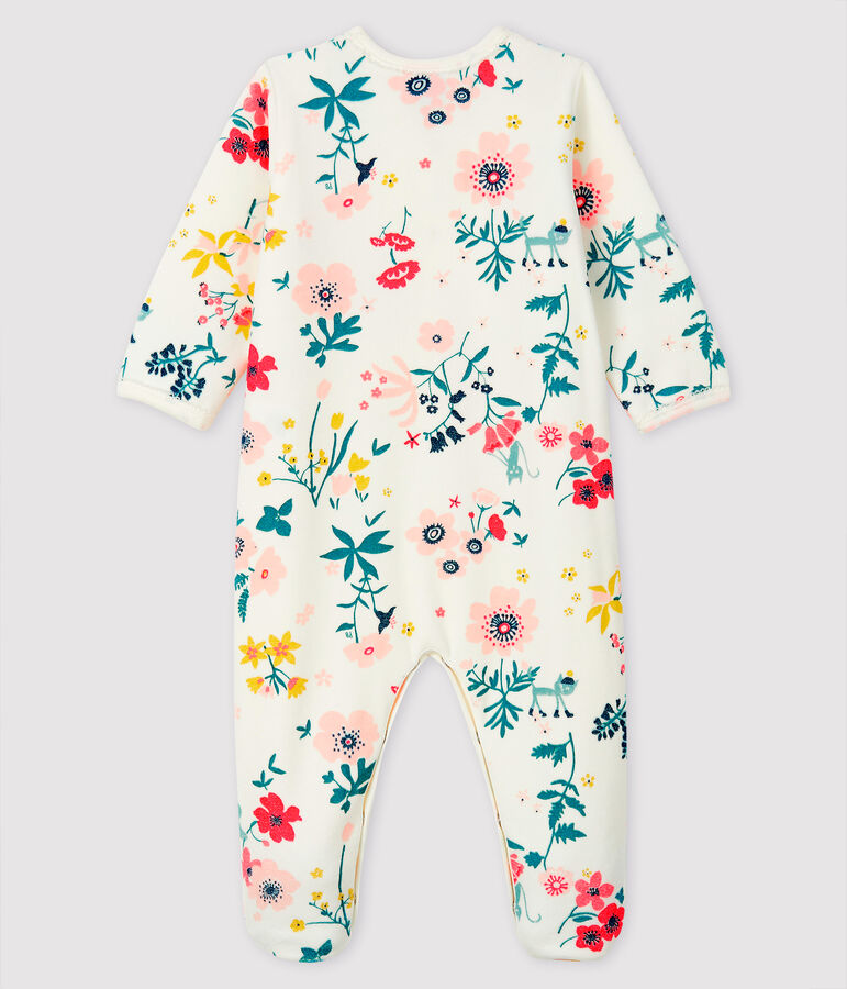 Baby-Strampler aus Nicki mit Blumenmuster f&uuml;r M&auml;dchen weiss/vielfarbig