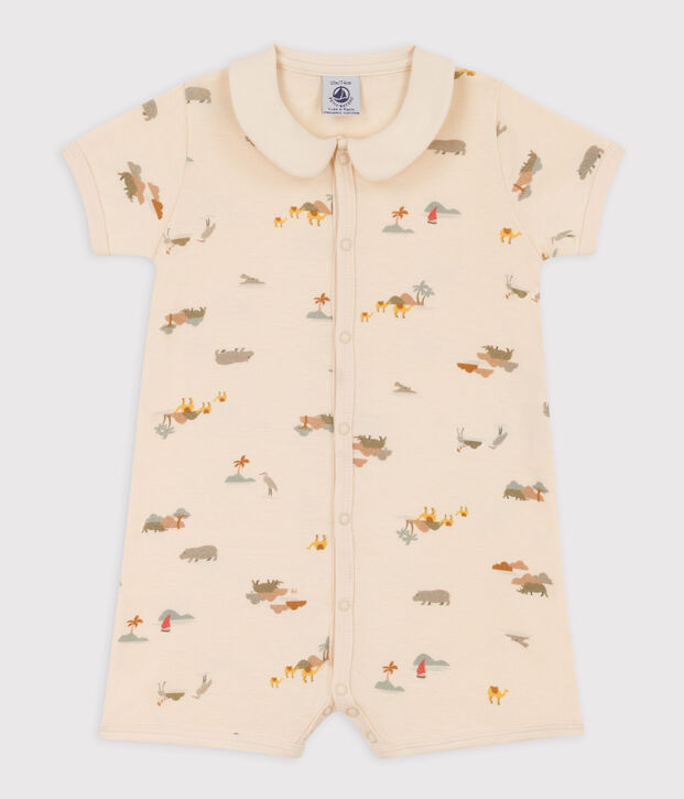 Baby-Kurzoverall aus Baumwolle mit Palmenmotiv naturfarben/vielfarbig