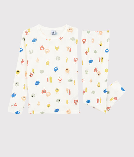 Kinderpyjama aus Baumwolle und Lyocell mit Emojis weiss MARSHMALLOW/weiss MULTICO