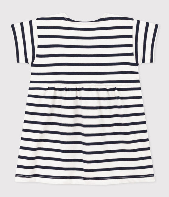 Kurzärmeliges Babykleid aus gestreiftem dichtem Jersey weiss MARSHMALLOW/blau SMOKING