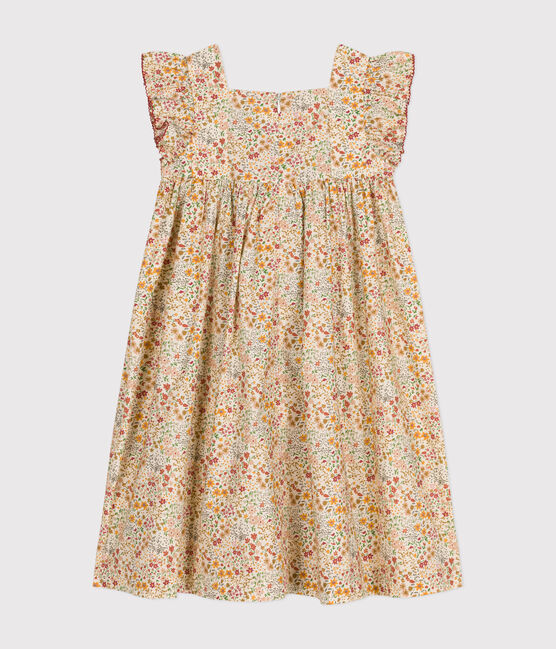 Ärmelloses gemustertes Kinder-Kleid aus Popeline für Mädchen weiss AVALANCHE/ MULTICO